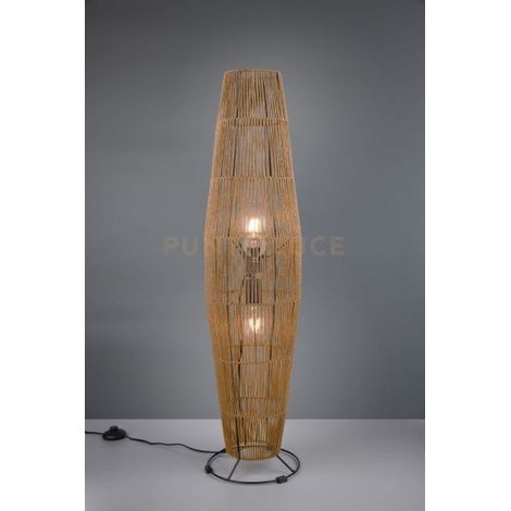 MIKI PIANTANA BASE METALLO NERO E MATERIALE NATURALE H. 103CM 2 LUCI ATTACCO E27