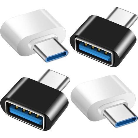 Serbia – Adaptateur USB C vers USB – Lot de 4 – USB 3.0 OTG – Compatible MacBook Pro, Samsung Galaxy, téléphones Type-C – 2 noirs et 2 blancs (1/5)