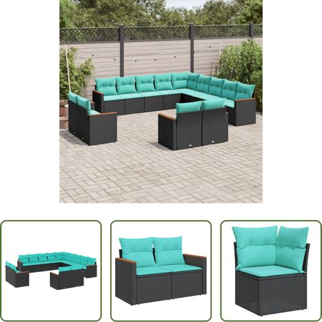 vidaXL Canapé en résine - Salon de jardin avec coussins 13 pcs noir résine tressée (1/5)