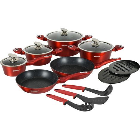 Batterie de cuisine 15 pièces avec revêtement en marbre Rouge Herzberg HGMETRD15-RED (1/5)
