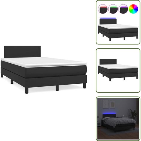 Sommier à lattes de lit matelas LED noir 120x190 cm similicuir - Lit Tapissier - Lit Avec Led - Sommier Avec Matelas - Tête De Lit Ajustable - Matelas À Ressorts Ensachés (1/5)