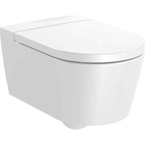 Inodoro completo con taza suspendida con descarga dual y asiento de caída amortiguada Rimless® ROUND INSPIRA - ROCA