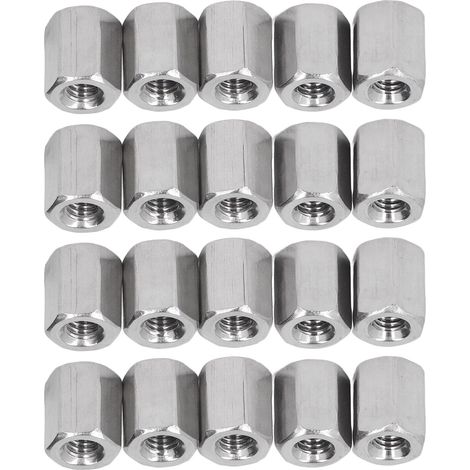 Écrous raccord hexagonaux M4 x 0,7, lot de 20, acier inoxydable inoxydable, longueur 10 mm, 6 pans, fixation résistante à la corrosion (1/5)