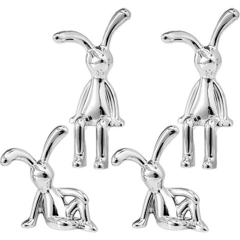 Ornement de Statue de Lapin Argenté 4pcs, Figurine de Lapin Mignonne en Plastique, Interaction Parent-garçon et Filles, Assemblage DIY pour Décoration Intérieur Salon (1/5)