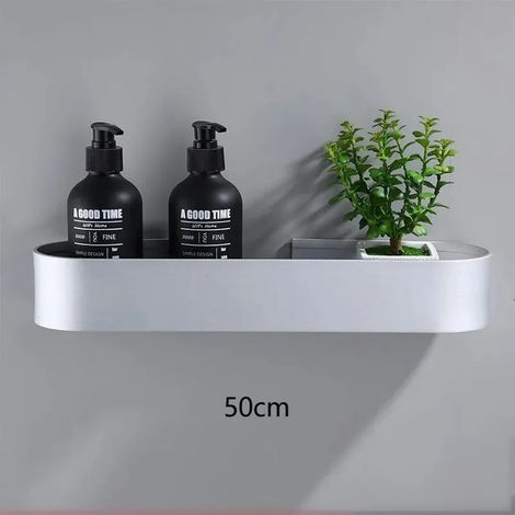 (50 cm, mat) Étagère de salle de bain nordique, fixation murale sans perçage, porte-serviettes, panier de rangement noir pour douche, accessoires de salle de bain (1/5)