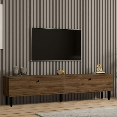 Meuble TV moderne 2 portes effet bois foncé JENA