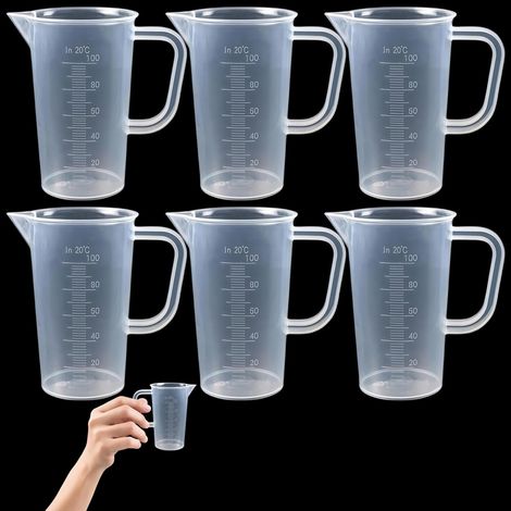 Lot de 6 gobelets doseurs de 100 ml - Petit gobelet doseur de précision - Avec set gradué - Petit - Convient pour la cuisson en cuisine et les applications de laboratoire (transparent) (1/5)