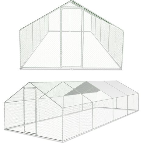 Randaco Corral para pollos 24 m² de malla metálica 8x3 M de acero galvanizado Corral para animales Pajarera de acero galvanizado