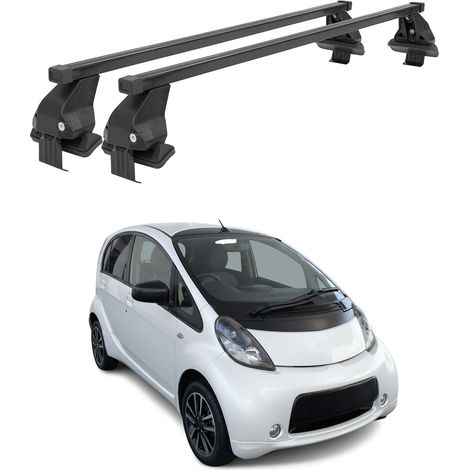 OMAC Barres de toit transversales en acier pour Citroën C-Zero 2010-2022 – Antivol inclus – Testées City Crash – DIN 75302:2019 – ISO/PAS 11154:2006 – Charge max 50 kg Noir (1/4)