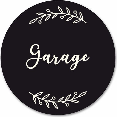 Plaque de Porte Autocollante PVC Gravé Noir Blanc Ronde.- - Garage (1/5)