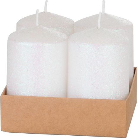 Kerze MagicHome Weihnachten, 4,8x8 cm, zylindrisch, Packung 4 Stk., weiß, mit Glitzer, Advent (1/2)