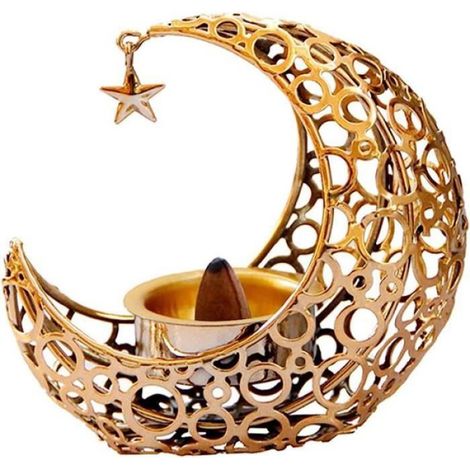 Ramadan Bougeoir en Métal Lune Bougeoir Photophore Eid Ornement Lune Bougeoir Photophore pour Table Décor Doré (1/4)