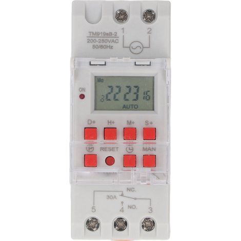 Minuterie avec écran LCD, Programmable sur 7 jours, sortie NO NC, montage sur rail DIN 35mm, verrouillage par erreur de contact, batterie intégrée (1/5)
