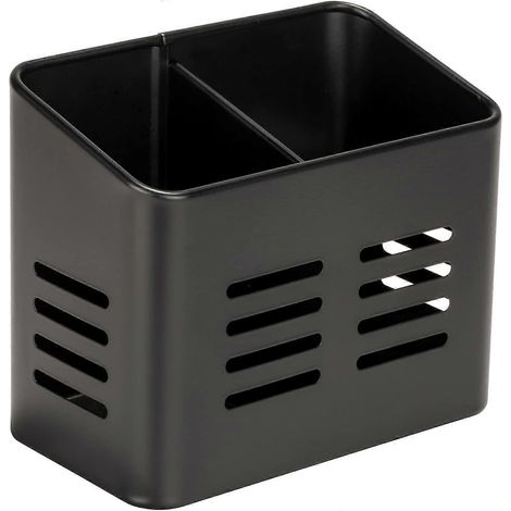 Panier à couverts noir pour cuisine d'extérieur, en métal thermolaqué, élégant, pour ranger les couverts, 16 x 13,5 x 9 cm (1/5)
