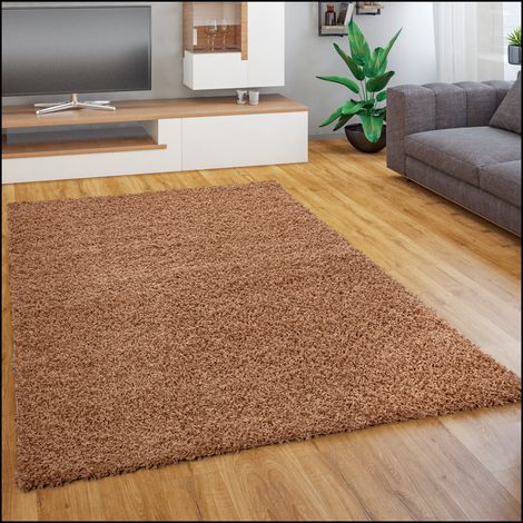 Paco Home Tappeto Salotto Moderno Soggiorno Pelo Lungo Peloso Monocolore Moderno Morbido Ø 120 cm tondo, Terracotta