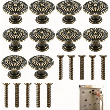 Bouton de Meuble Vintage, Lot de 10 Pièces 24,3mm Poignée Ancienne Bronze Rétro pour Armoire, Étanche Antirouille avec Vis, pour Tiroir Cuisine Salle de Bain Commode (1/5)