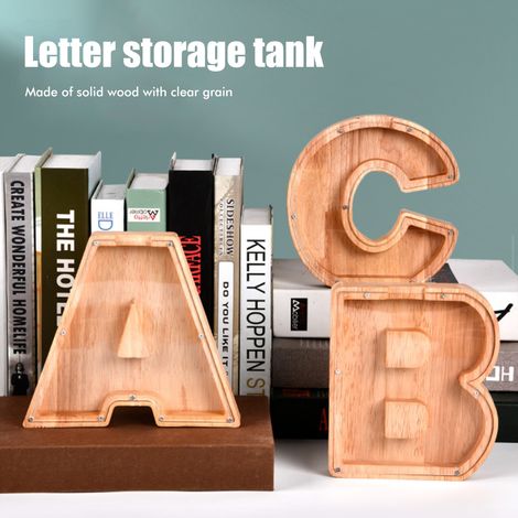 Transparenter Holztresor mit Alphabetbuchstaben, sichtbarem Sparschwein, Weihnachtsgeschenk (Luftpolsterfolie) (1/5)