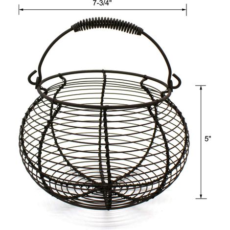 Panier à œufs en fil de fer de style campagnard avec anse de natation, panier de fête rétro/panier à fruits de cuisine, panier à légumes, noir. (1/2)