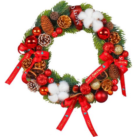 Weihnachtskugel aus Baumwolle, Tannenzapfen, Kranz, Türschmuck, festlicher Zweigschmuck. Maße: 30 x 30 cm. Rote Ausführung. (1/3)