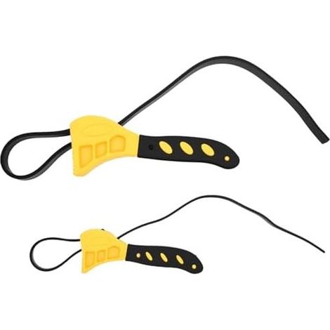 Set di 2 chiavi a cinghia con manico. Chiave per filtro olio. Regolabile fino a un diametro massimo di 150 mm. Morsetto universale in gomma per bottiglia. Lavello. (1/5)