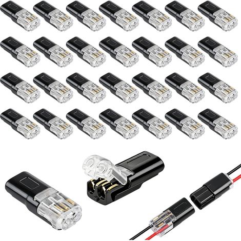 Lot de 30 Connecteur Electrique Etanche, Connecteur Étanche À 2 Broche 12v, Raccord Electrique Etanche 2 Fils, Connecteur Electrique Rapide pour Voiture, pour Câble 18-22 AWG (1/5)