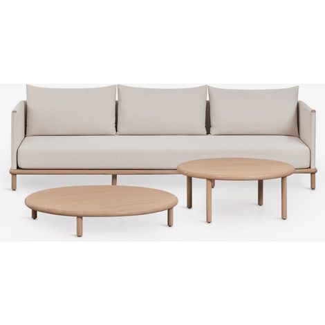 Set da soggiorno con divano 3 posti e 2 tavolini rotondi in legno di acacia Olivia SKLUM