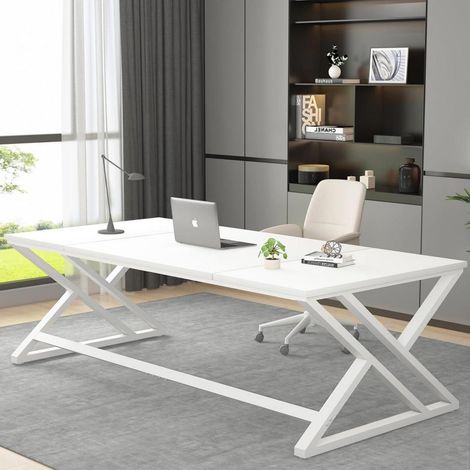 Schreibtisch Weiß 180cm, Computertisch Home Office, Holz Metall, Arbeitszimmer (1/5)