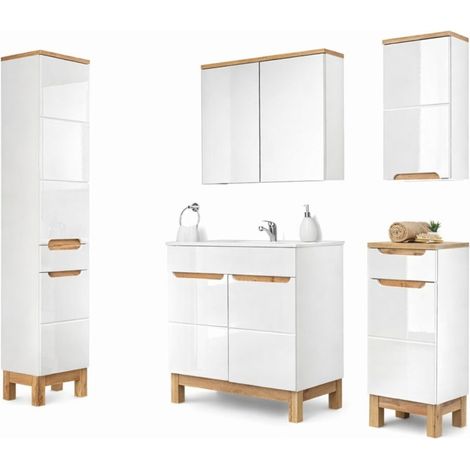 Set ERMANO: mobile sottolavabo 80cm + lavabo da incasso + sifone + colonna + contenitori con specchi