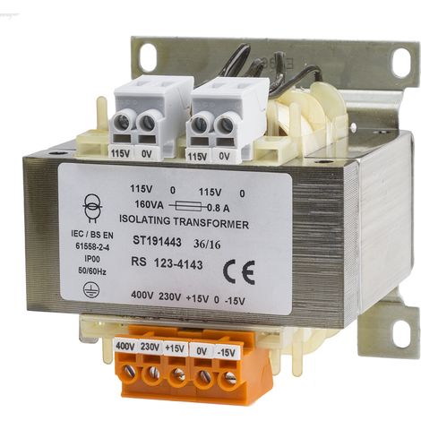 Transformateur d'isolement, Vin 230V ac (+/- 15V) - 400V ac (+/- 15V), Vout 2 x 115V c.a., 160VA ( Prix pour 1 ) (1/2)