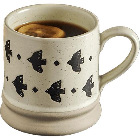 Une tasse à café artisanale en céramique de style vintage de 400 ml (14 oz) avec un design original (ornée de motifs d'oiseaux). (1/4)