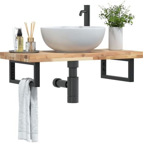 Waschbeckenregal Wandmontage Stahl und Akazienholz