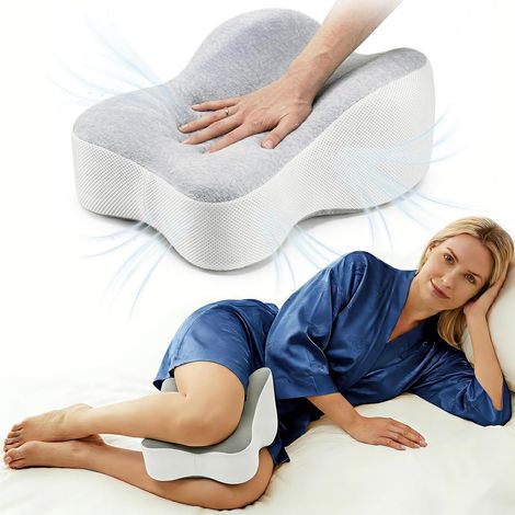 Coussin de genou TuseRxln Knee Kiss - Forme ergonomique en demi-cercle pour un maintien optimal des cuisses - 1 pièce - Pour dormir sur le côté en position neutre de la colonne vertébrale - Bleu (1/5)