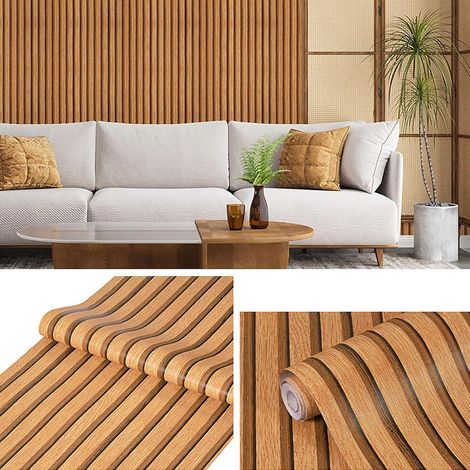 JSSEVN - Papel pintado autoadhesivo efecto madera marrón - 45 cm x 10 m - Efecto 3D moderno - Impermeable - Fácil de limpiar e instalar (1/5)