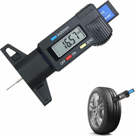 Jauge de profondeur de sculpture des pneus, jauge numérique avec écran LCD pour voitures, motos et camions, unités métriques/pouces (0-25 mm). (1/5)