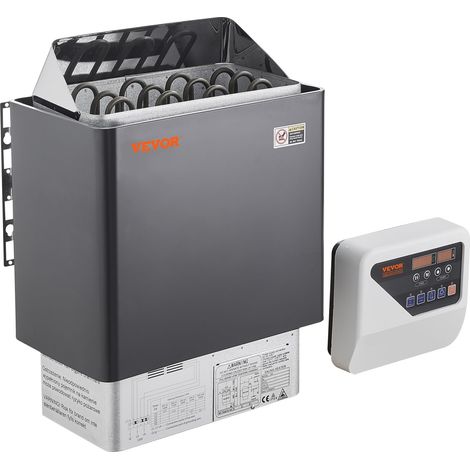 VEVOR Stufa per Sauna Stufa Elettrica per Sauna 6 kW, Riscaldatore Portatile per Sauna Interno/Esterno 400 V 3 N con Timer da 3 Ore con Regolatore Digitale Uso Domestico 5-9 m³ Spa Commerciale Hotel
