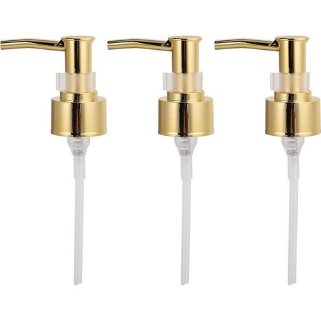 Set di 3 dispenser a pompa per profumo, adatti a flaconi di shampoo e balsamo, sapone, lozione e olio da massaggio, dimensioni 2,1 x 5,7 pollici, rotazione a 360 gradi, accessori (oro).