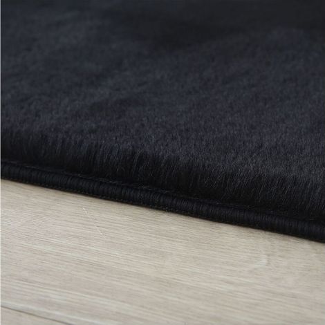 Tapis Plush Pouffy - 160 cm x 160 cm - Noir - Ultra doux et élégant - Confort optimal (1/5)