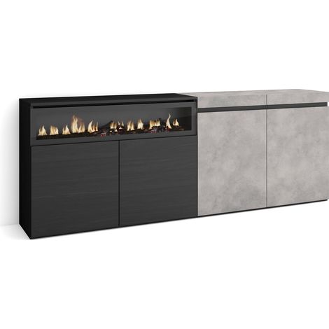 Skraut Home - Sideboard, Highboard, Kommode, Komodenschrank, 200x75x35cm, 4 Türen, Elektrokamin. Maße, Moderner Stil, Zementgrau (1/5)