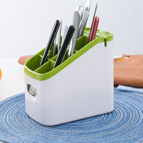 Multifunktionale Besteckaufbewahrungsbox mit Abtropffläche für Messer, Gabeln und Löffel, Essstäbchenhalter und Messerbox mit Wetzstein. (1/3)