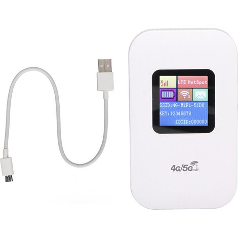Routeur 4G WiFi Blanc avec Slot Micro Carte, Jusqu'à 10 Utilisateurs, Écran LED 1.44 pouces, Batterie 2100mAh pour Téléphone, PC, Tablette (1/5)