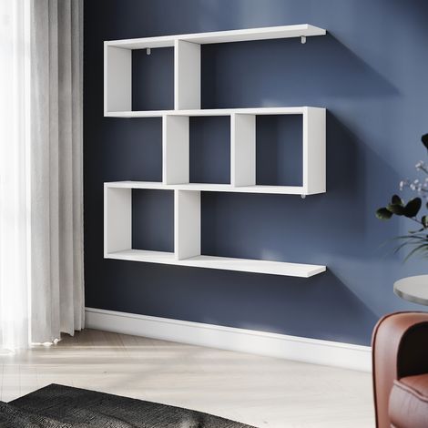 Elegant 3 Tier Floating Wall Mounted White Wood Bookcase and Shelves Home Office with Wheels 815mm (1/5)