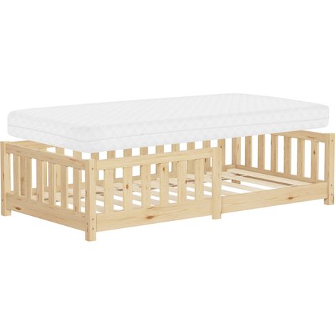 ML-Design Cama de Suelo Infantil con Colchón 80x160cm Blanco Madera Maciza de Pino con Somier de Láminas y Protección Anticaída Cuna Individual para Niños y Bebés Mobiliario para Habitación Juvenil (1/5)