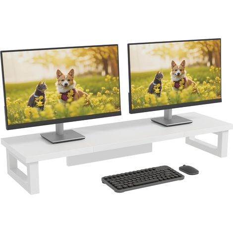 Rehausseur Ecran PC Bureau, 91x26cm, Monitor Stand, Blanc (1/5)