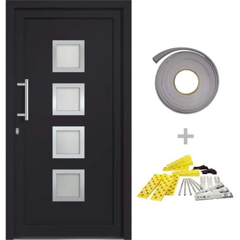Porte d'entrée gris anthracite 88x200 cm