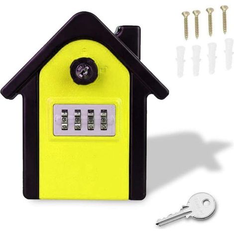 Boite a Clefs de Securisee,Mural Boite a Clé avec Code Numérique & Clés d'urgence, Grand Key Safe Box Format XL (Jaune) (1/5)