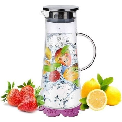 Caraffa in vetro, coperchio e brocca in vetro borosilicato e acciaio inox, brocca per acqua, resistente al calore 1500 ml LBQ80