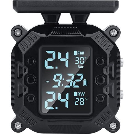 Système solaire de surveillance de la pression des pneus moto surveillance de la pression des pneus sans fil avec affichage de 2 capteurs externes (1/5)