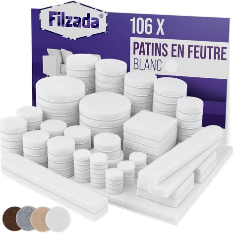 Patins en Feutre Auto-Adhésifs - 106 Pièces Carrés et Ronds - Blanc - Protection Sols et Réduction Bruit - Pour Chaises Tables et Meubles Lourds - Assortiment Complet (1/5)