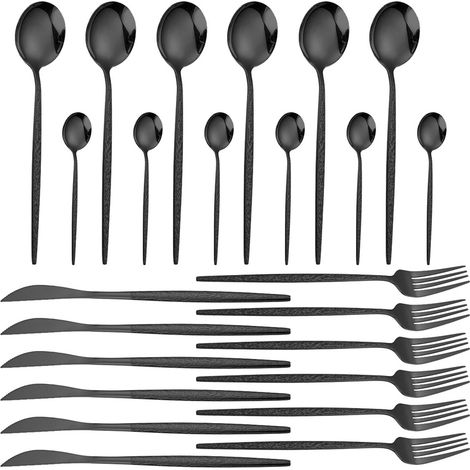24-teiliges Besteckset für 4 Gedecke aus Edelstahl, Geschirrset bestehend aus Gabeln, Messern, Löffeln, Besteckset, 24-teiliges Set, Schwarz
