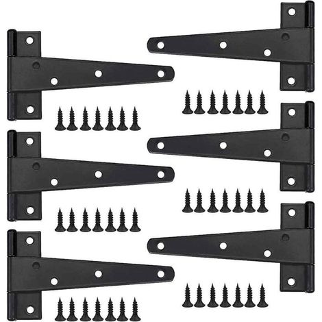 Charnière de porte robuste, charnière de porte, charnière en T noire, charnière plate en acier inoxydable, charnières de porte en fer, charnières renforcées pour portes, fenêtres et abris de jardin (1/5)
